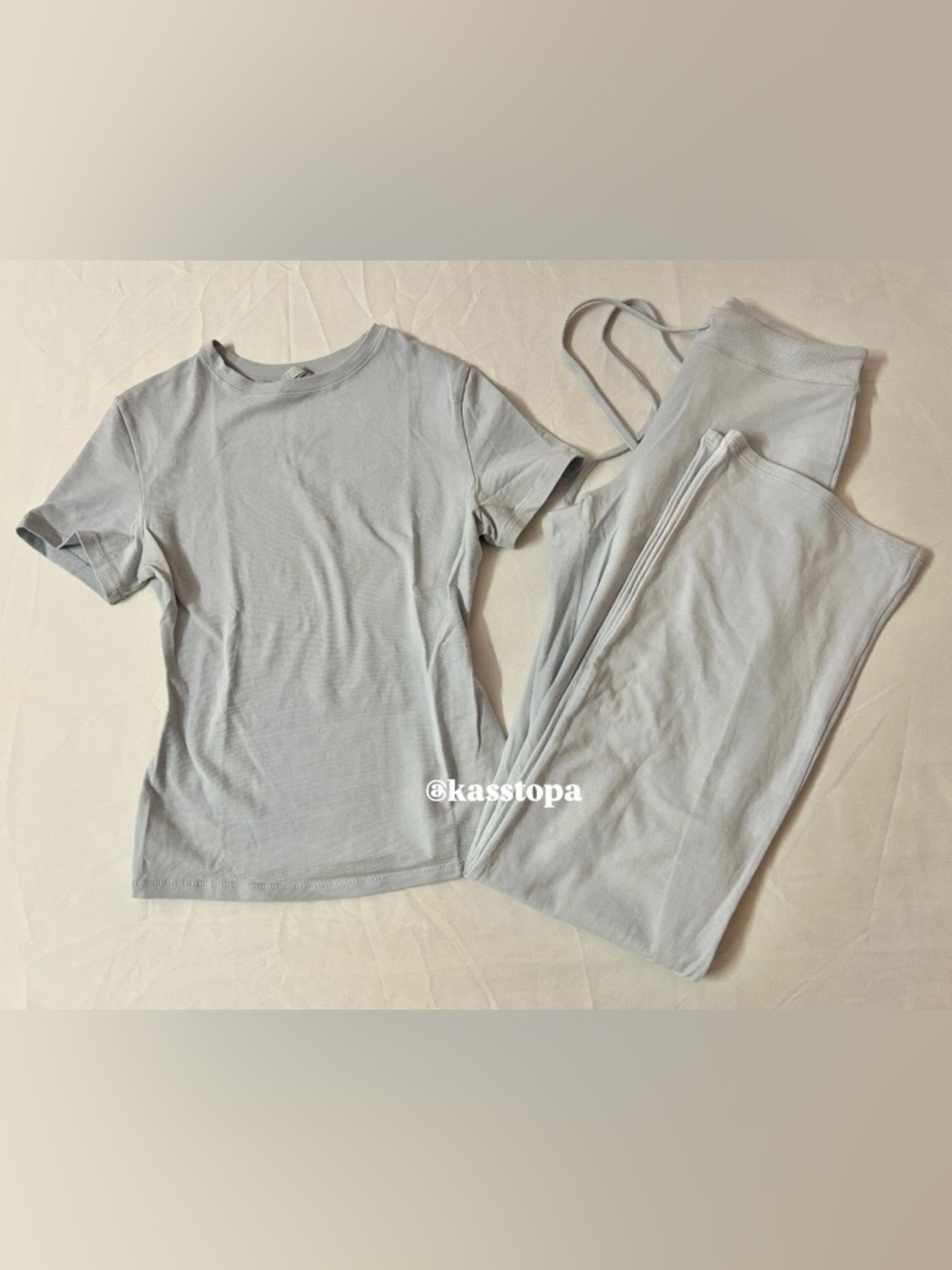 SKIMS Cotton Jersey T-shirt + Straight Leg Pants Pant Sweatpants Set Blue